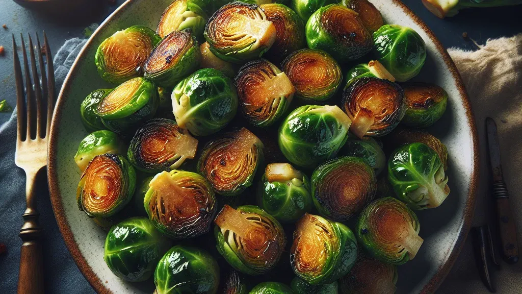 Charred roasted Brussels sprouts in a refined bowl presentation